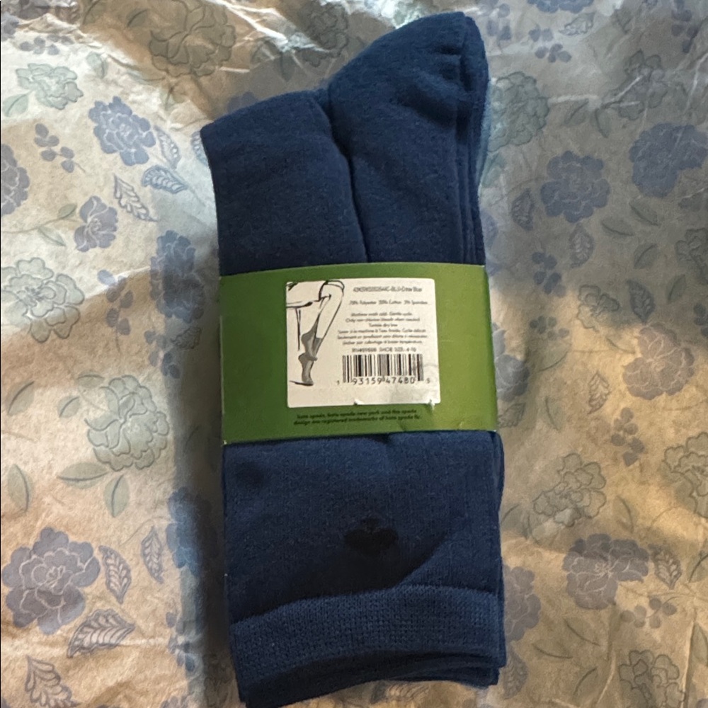 NWT Kate Spade Crew Socks 6 Pairs Blue Heart Mid Calf - Picture 4 of 5